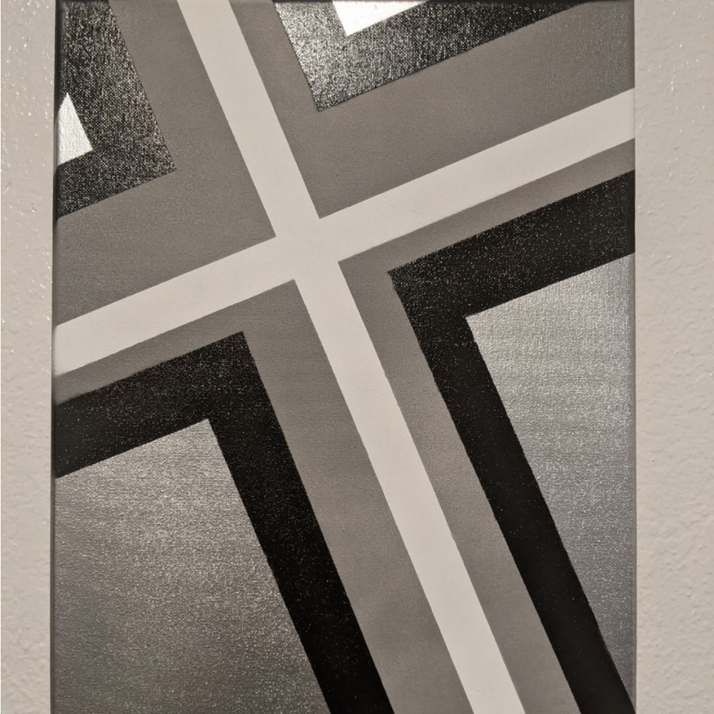 2 Black, Silver, Grey, & white Painted Canvases
